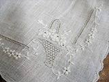 BEAUTIFUL Appenzell Whitework Embroidery Hankie Handkerchief Embroidery OpenworkBasket of ROSES Wedding Bridal Bridesmaid Special Hanky