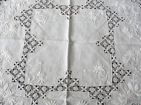 GORGEOUS Antique Victorian Fancy Small Tablecloth Table Topper Amazing Drawnthread  Work Raised WhiteWork Embroidery Fine Antique Linens