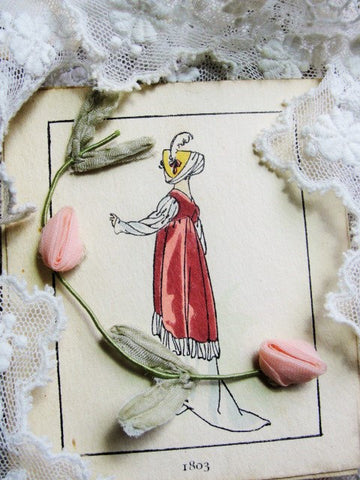 ANTIQUE French Silk Ribbon Rosettes Roses Rococo Trim Ribbonwork Garland Flowers Passementerie Trim Salesman Sample Dolls Heirloom Sewing