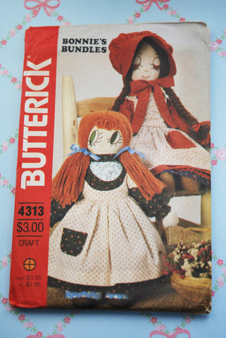 Butterick 4313 Bonnie's Bundles Stuffed Doll Sewing Pattern Retro Crafting Toy Rag dolls