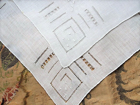 Vintage WEDDING HANDKERCHIEF Art Deco Raised Embroidery Bridal Hankie Stunning Madeira Drawnthread Work Linen Hanky