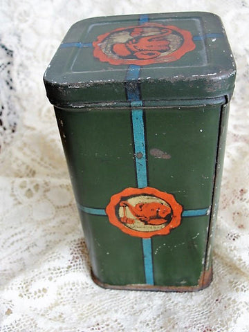 CHARMING English Antique TETLEY TEA Hinged Lid Canister Tin Te Caddy Tin Half Pound Golden Tips Tin Farm House Decor Advertising Tea Tin