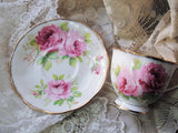 BEAUTIFUL Royal Albert American Beauty Teacup and Saucer Paul Longpre Lush Pink ROSES English Bone China Tea Cup Set Vintage Wedding gift