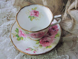 BEAUTIFUL Royal Albert American Beauty Teacup and Saucer Paul Longpre Lush Pink ROSES English Bone China Tea Cup Set Vintage Wedding gift