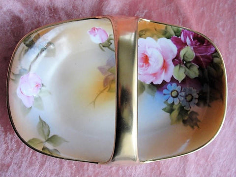 FABULOUS Antique NIPPON Handled Basket Dish Gorgeous Hand Painted Pink Roses Flowers Lush Gold Handle Collectible Nippon China
