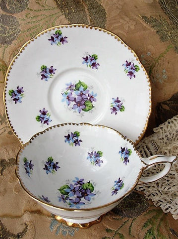 BEAUTIFUL Vintage  Footed Teacup and Saucer Royal STAFFORD English Bone China Sweet Violets Cup  and Saucer Bridal Showers Tea Parties,Gifts