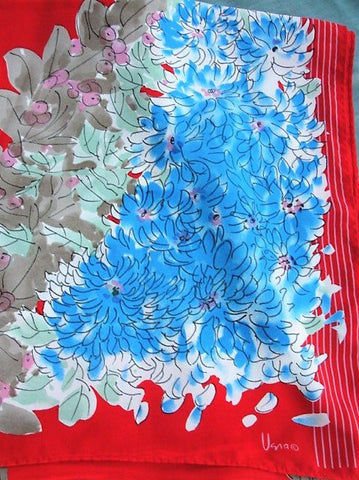 COLORFUL VERA 70s Scarf, Designer Vera Neumann, Long  Scarf,  Vibrant Red Blue Colors, Japan,Wear it or Gift It Scarves