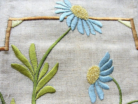 AMAZING Arts and Crafts Exceptional Hand Embroidery Work Silk Thread on Natural Linen Chair Back Doily Perfect For Mission Oak Arm Chair