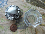 GORGEOUS Repousse Art Nouveau Flowers Antique Silver and Glass Vanity Jar Dresser Cosmetic Container Decorative Boudoir Collectible