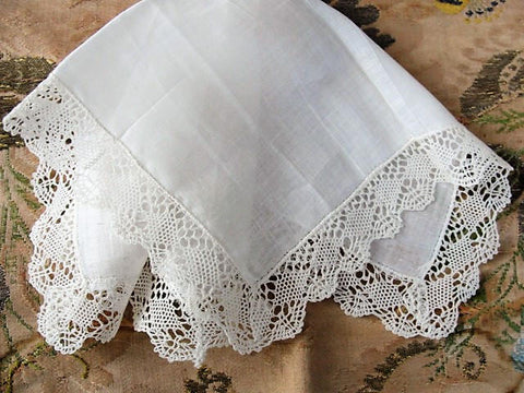 Antique 1920s Heirloom Bobbin Lace EdgedFRENCH Handkerchief Hanky Perfect Bridal Wedding Hankie Special Wedding Bobbin Lace Downton Abbey