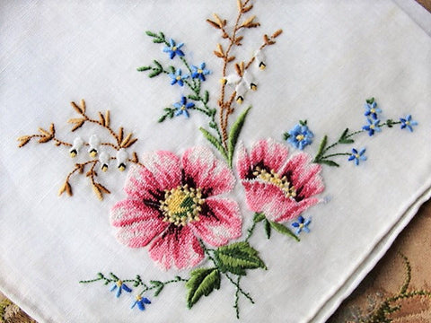 GORGEOUS Vintage Petit Point Handkerchief Hanky Finest Workmanship Hankie, Hand Embroidery,Perfect For Bride, Collector of Vintage Hankies