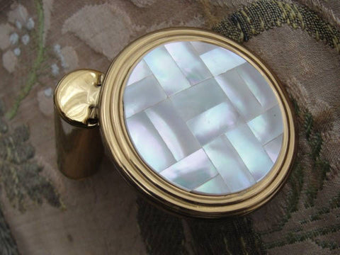 LOVELY Vintage 1950s Lustrous Mother Of Pearl Purse Mirror and Lipstick Holder, Purse Compact Handbag Beveled Mirrored Vanity, Makeup Mirror