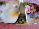FABULOUS Antique NIPPON Handled Basket Dish Gorgeous Hand Painted Pink Roses Flowers Lush Gold Handle Collectible Nippon China