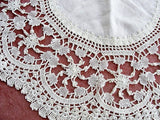 BEAUTIFUL Antique Cluny Wide Bobbin Lace Edge Linen Doily, Table Topper, Centerpiece, Decorative Vintage Linens Chateau Chic,Farmhouse Decor