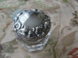 GORGEOUS Repousse Art Nouveau Flowers Antique Silver and Glass Vanity Jar Dresser Cosmetic Container Decorative Boudoir Collectible
