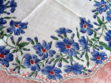 50s VINTAGE Printed Blue Flowers ROUND Hanky, Colorful Floral Handkerchief,Collectible Hankies,Shabby Chic,Hankies To Collect
