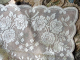 BEAUTIFUL Vintage Lace Table or Dresser Runner Scalloped Scarf Ivory Lace Roses Farmhouse Decor Wedding Bridal Vintage Linens Lover Gift