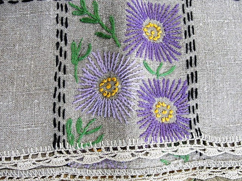 ANTIQUE Linen Runner Dresser Buffet Scarf Table Centerpiece Hand Embroidery Work Natural Linen Perfect For Mission Oak Furniture Farmhouse