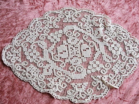 BEAUTIFUL Antique Darned Net Lace Doily Decorative Oval Lace Centerpiece,Vintage Linens and Lace,Chateau Chic,French Country,Farmhouse Decor