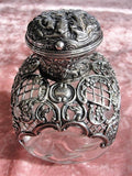 GORGEOUS Antique English Sterling Silver Encrusted Repoussé Work Large Perfume Bottle, Boudoir Vanity Silver, Perfume Bottles,Chateau Decor