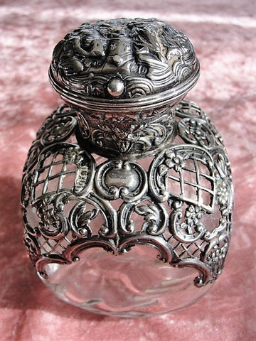 GORGEOUS Antique English Sterling Silver Encrusted Repoussé Work Large Perfume Bottle, Boudoir Vanity Silver, Perfume Bottles,Chateau Decor