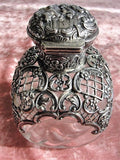 GORGEOUS Antique English Sterling Silver Encrusted Repoussé Work Large Perfume Bottle, Boudoir Vanity Silver, Perfume Bottles,Chateau Decor