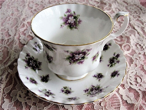 VINTAGE Royal Albert English Bone China SWEET VIOLETS Teacup and Saucer, Fluted and Pedestal Cup and Saucer,So Pretty, Collectible Teacups