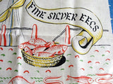 VINTAGE Irish Linen Printed Tea Towel Fine SILVER EELS Fish Colorful Linen Wall Hanging,Country French, Farmhouse Kitchen,Vintage Linens