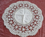 BEAUTIFUL Antique Cluny Wide Bobbin Lace Edge Linen Doily, Table Topper, Centerpiece, Decorative Vintage Linens Chateau Chic,Farmhouse Decor