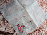 1950s VINTAGE Bridal Handkerchief, Hanky, Delicate Dainty Embroidered Nylon Hankie, Pink ROSES, Flowers, Something Old Bridal Gift Hankies