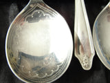 ELEGANT Antique Silver Plate Engraved Dessert Spoons and Serving Spoon Boxed Set, Bright Cut Engraved Collectible Silverware Silver Flatware