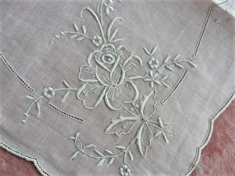 GORGEOUS Appenzell WEDDING Hanky Exquisite Embroidery Handkerchief Bridal Hankie Stunning Roses Embroidery,for Collector or Bridal Heirloom
