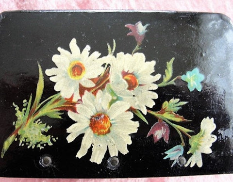 CHARMING French Antique Papier Mache Box, Keepsake Box,Victorian, Hand Painted Daisy Flowers, Small Box, Trinket Jewel Box, Antique Boxes