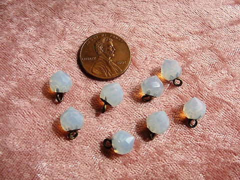 ANTIQUE Victorian OPALINE Faceted Glass Buttons,Gentlemens Waist Coat Buttons, Firey Opaline Faceted Honeycomb Ball Buttons, Collectible