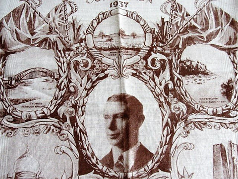 1937 CORONATION Handkerchief King Edward VI,Royalty Souvenir Hanky,English Royal Memorabilia,RARE Collectible Royalty Queen Elizabeths Father