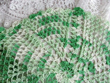 CHARMING Vintage Doilies, Green White, Hand Crocheted Doily Pair, French Country, Farmhouse, Romantic Cottage Decor, Collectible Doilies