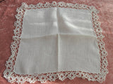 LOVELY Vintage Hankie Handkerchief Dainty Hand Tatted Lace Border Hanky Wide Tatting Lace Trim Handkerchief Something Old Bridal Hankies