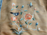 VINTAGE Silk Wall Hanging Textile Chinese Embroidered Flowers,Butterfly, Bird Elegant Mid Century Oriental Asian Decor Collectible Embroidery