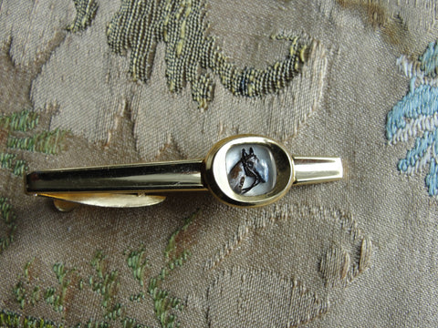 VINTAGE Essex Crystal Tie Clip,Reverse Intaglio Equestrian Horse Tie Bar,HICKOK Mens Tie Bar,Gentlemens Tie Accessory,Vintage Jewelry