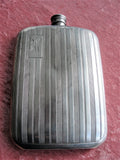 ANTIQUE Large Curved Hip Flask,Pocket Liquor Flask, English Pewter Flask,Gents Art Deco Flask, Mens Vintage Flask,Monogram deW, Gift For Him