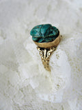 GORGEOUS Antique Ring EGYPTIAN SCARAB Ring Porcelain and Gold ,Hieroglyphics Egyptian Revival Vintage Blue Green Beetle Jewelry,Collectible