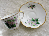 VINTAGE Rosina English Bone China Teacup and Saucer Sweet Violets Pattern,Pretty Pink Purple Flowers,Lavish Gold Trim,Pedestal Cup n Saucer