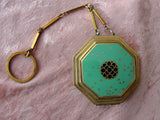 BEAUTIFUL Antique ART DECO Powder Compact, Richard Hudnut Finger Chain Compact,Gold Wash Enamel, Fab Condition,Collectible Powder Compacts