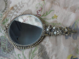 LOVELY Gilt and Pearls Beveled Vanity Mirror,Filigree Gold Metal,Bow Ribbon Motif, Small Double Sided  Mirror,Vintage Decorative Mirrors