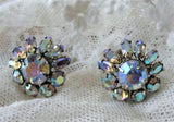 DAZZLING Signed SHERMAN Earrings,Mirror Like Sparkling Aurora Borealis Rhinestone Screw Back Earrings,Collectible Vintage Costume Jewelry