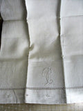 GORGEOUS Antique Linen Pillowcase French Country Farmhouse Linens,Pillow Sham,Raised Embroidery Monogram,China Button Closing Vintage Linens