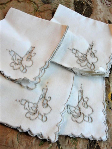 ELEGANT MADEIRA Linen Napkins Luncheon Tea Time Dinner Napkins Set Quality Linen Napkins Ecru Cutwork Dinner Party Linens Lover Gift