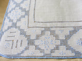 LOVELY Vintage Appenzell WEDDING HANDKERCHIEF,Open Work,Linen Bridal Hanky,Blue Raised Embroidery Hankie,Something Blue,Collectible Hankies