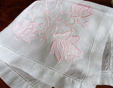 Breathtaking Vintage Madeira Hanky,Monogram R, BRIDAL WEDDING HANDKERCHIEF, Pink Applique,Raised Embroidery Work Hankie, Collectible Hankies