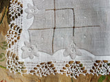 Vintage BRIDAL WEDDING Handkerchief, Applique and WIDE Hand Crochet Lace Hankie,Bridal Hanky,White Work Embroidery,Collectible Hankies